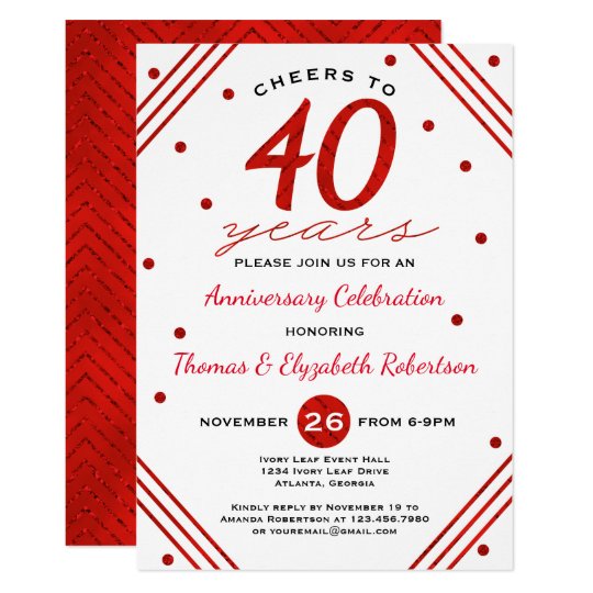 40th Anniversary  Party Invitation  Ruby Invitation  