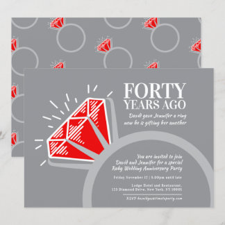 40th anniversary party red ruby ring graphic invitation