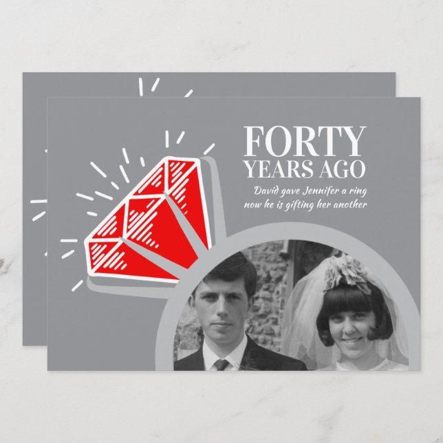40th anniversary party red ruby ring photo graphic invitation (Front/Back)