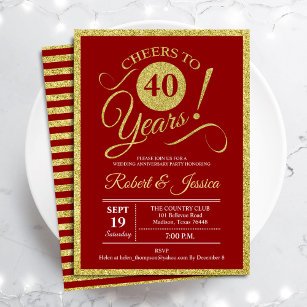 40th Anniversary Party - Ruby Red Gold Invitation