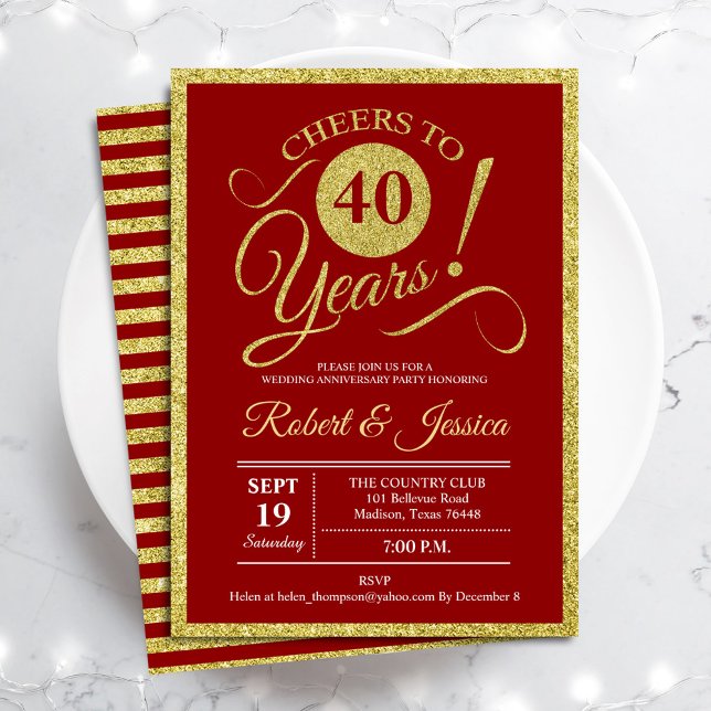 40th Anniversary Party - Ruby Red Gold Invitation (Creator Uploaded)