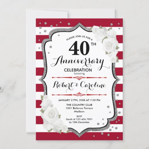 40th Anniversary Party _ Ruby Red White Silver Invitation