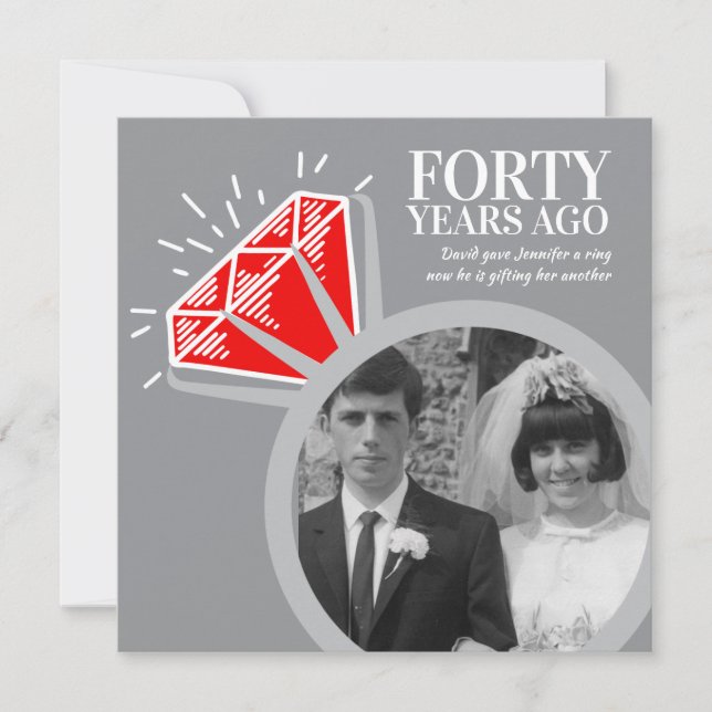 40th anniversary party ruby ring now then photo invitation (Front)