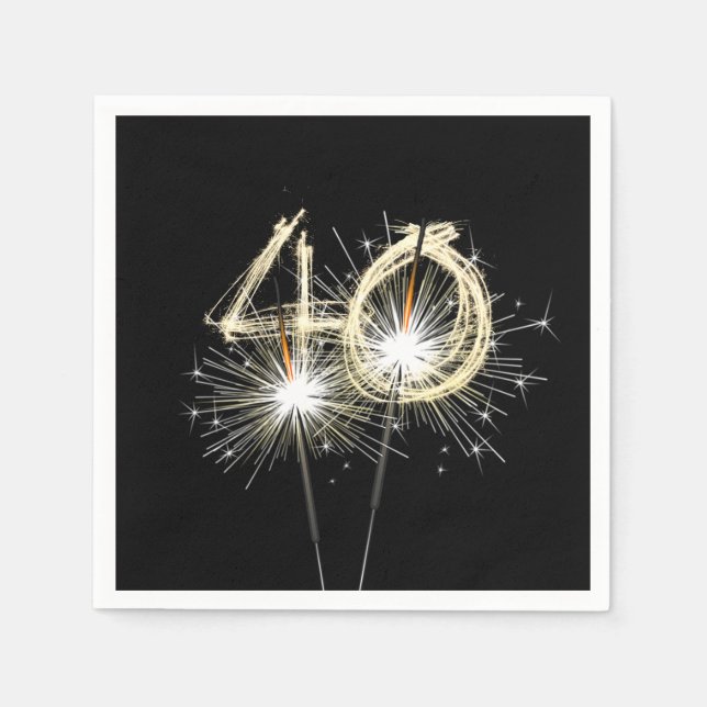 40th Anniversary Party Sparklers on Black   Napkins (Front)