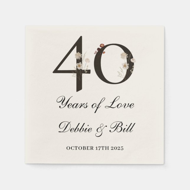 40th Anniversary Party Wildflower 40 Years of Love Napkins (Front)