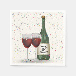 40th Anniversary Party Wine Bottle and Two Glasses Napkins