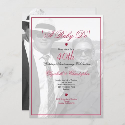 40th  Anniversary Photo Black White Elegant Invitation