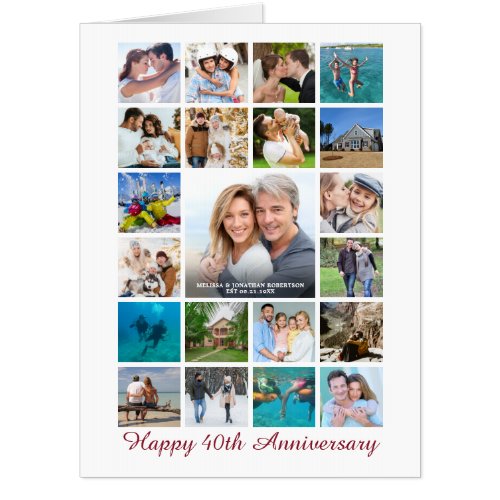 40th Anniversary Photo Collage 21 Photos Custom Card