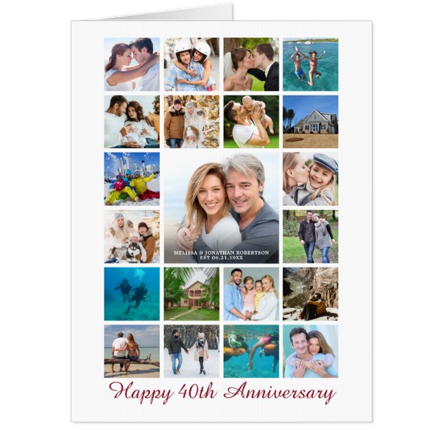 40th Anniversary Photo Collage 21 Photos Custom Card (Front)