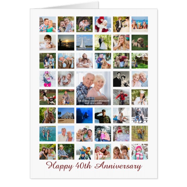 40th Anniversary Photo Collage 45 Photos Custom Card (Front)