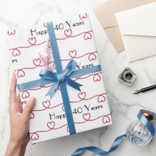 40th Anniversary Red Hearts Wrapping Paper