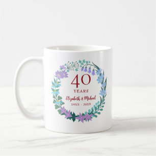 40th Anniversary Ruby Floral Bluebell Lilac Wreath Coffee Mug