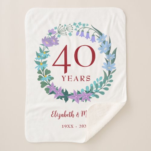 40th Anniversary Ruby Floral Bluebell Wreath Sherpa Blanket