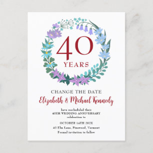40th Anniversary Ruby Floral Bluebells Change Date Postcard
