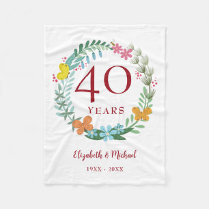 40th Anniversary Ruby Floral Butterfly Wreath Fleece Blanket