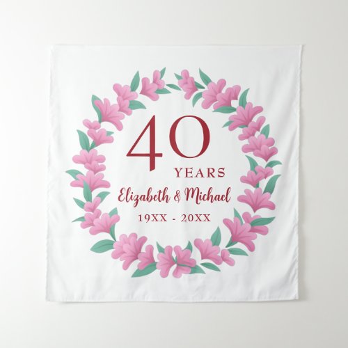 40th Anniversary Ruby Floral Pink Flower Wreath Tapestry