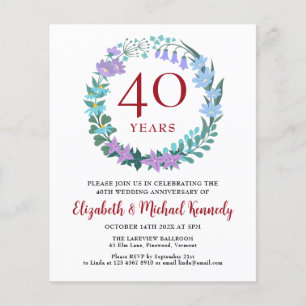 40th Anniversary Ruby Floral Wreath Invitation