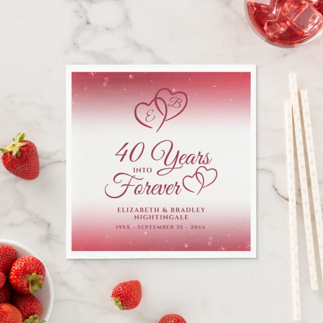 40th Anniversary Ruby Heart 40 YEARS INTO FOREVER Napkins (Insitu)