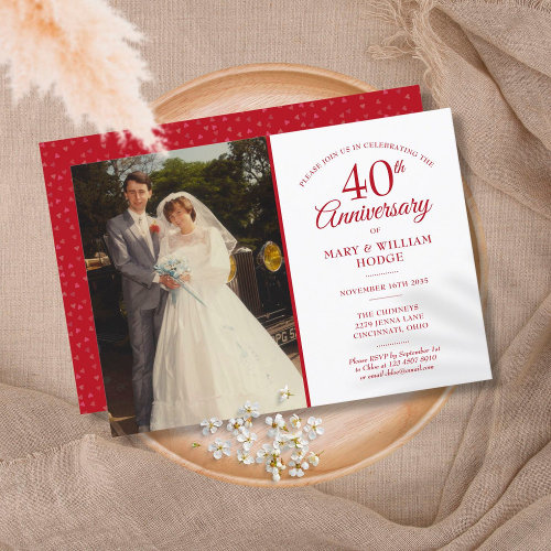 40th Anniversary Ruby Heart Confetti Wedding Photo