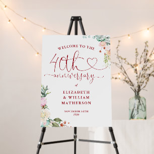 40th Anniversary Ruby Heart Floral Welcome Sign