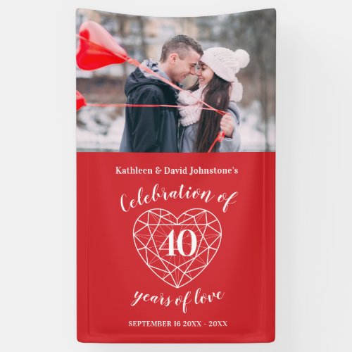 40th anniversary ruby heart personalized photo banner