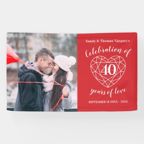 40th anniversary ruby heart personalized photo banner