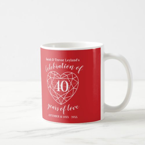 40th anniversary ruby heart personalized photo coffee mug