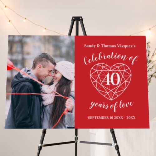 40th anniversary ruby heart personalized photo  foam board