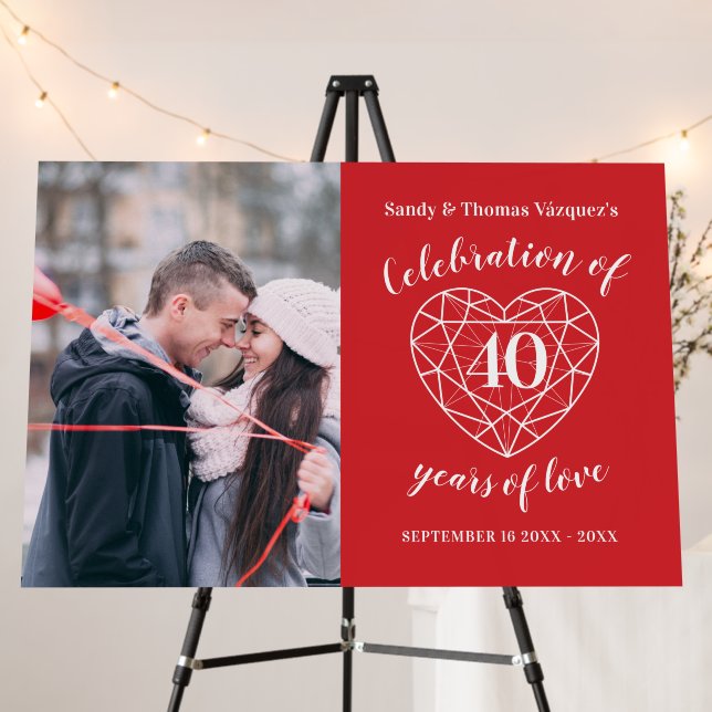 40th anniversary ruby heart personalized photo  foam board (In Situ (Stand))