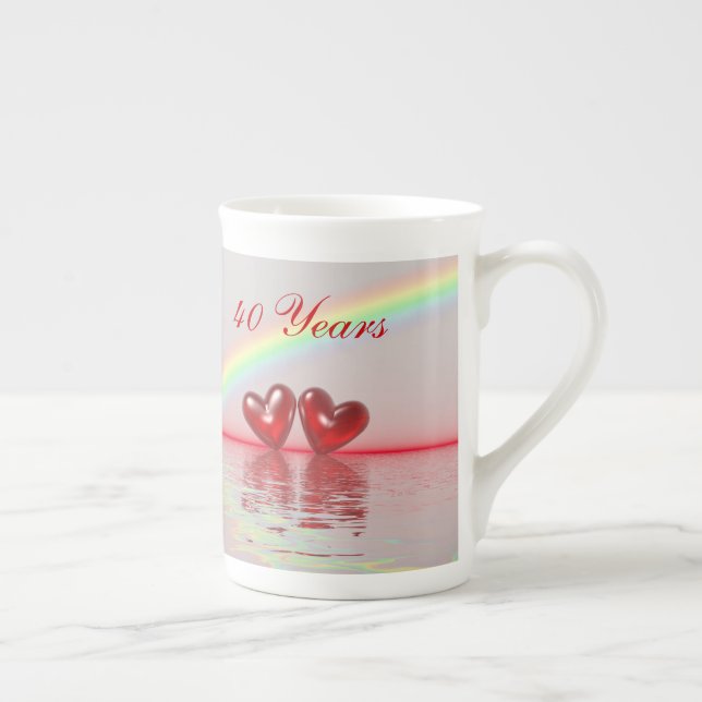 40th Anniversary Ruby Hearts Bone China Mug (Right)