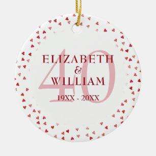 40th Anniversary Ruby Hearts Ceramic Ornament