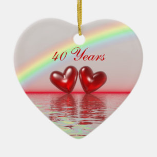 40th Anniversary Ruby Hearts Ceramic Ornament