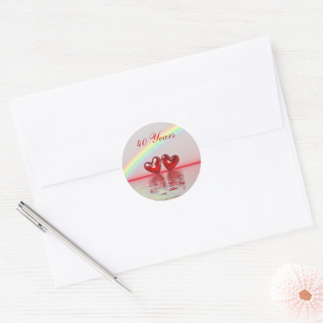 40th Anniversary Ruby Hearts Classic Round Sticker (Envelope)