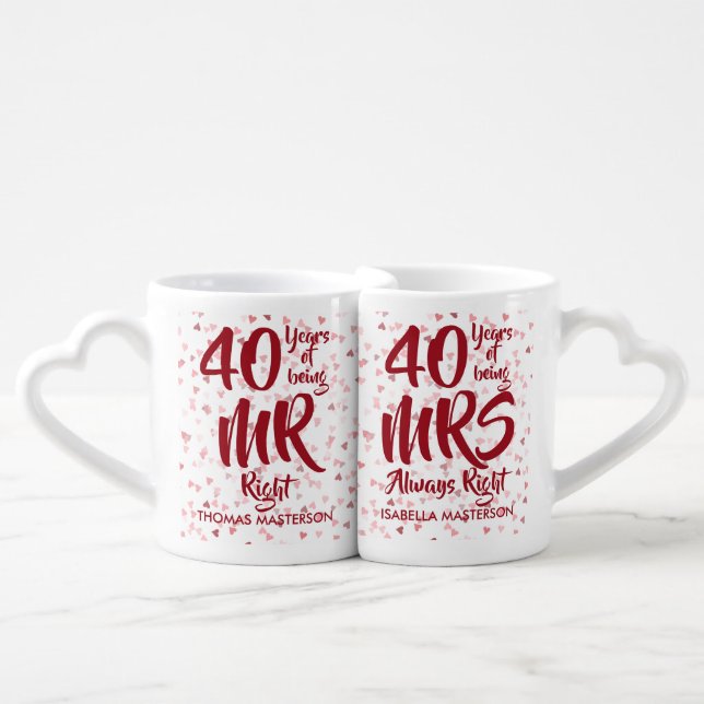 40th Anniversary Ruby Hearts Confetti Coffee Mug Set (Front Nesting)