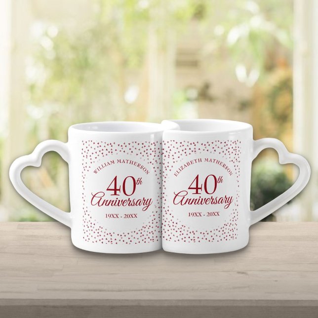 40th Anniversary Ruby Hearts Confetti Coffee Mug Set (40th Anniversary Ruby Hearts Confetti Coffee Mug Set)