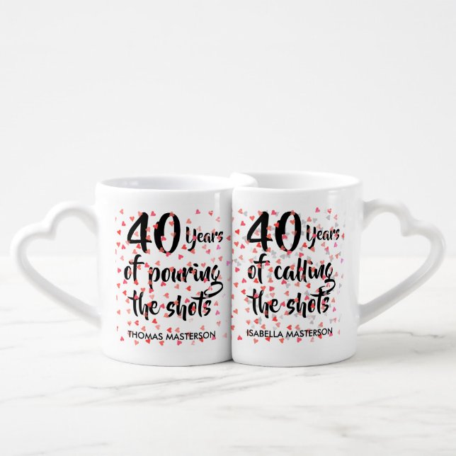 40th Anniversary Ruby Hearts Confetti Fun Coffee Mug Set (Front Nesting)
