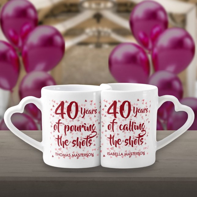 40th Anniversary Ruby Hearts Confetti Fun Coffee Mug Set (40th Anniversary Ruby Hearts Confetti Fun Coffee Mug Set)