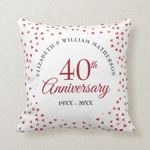 40th Anniversary Ruby Hearts Confetti Throw Pillow