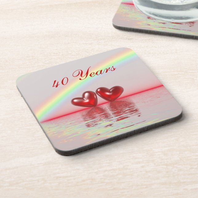 40th Anniversary Ruby Hearts Drink Coaster (Left Side)
