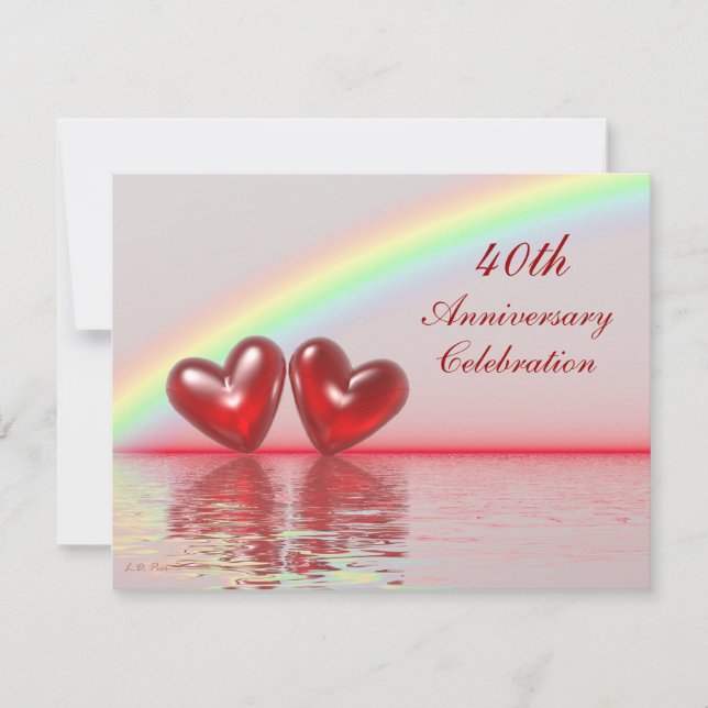 40th Anniversary Ruby Hearts Invitation (Front)