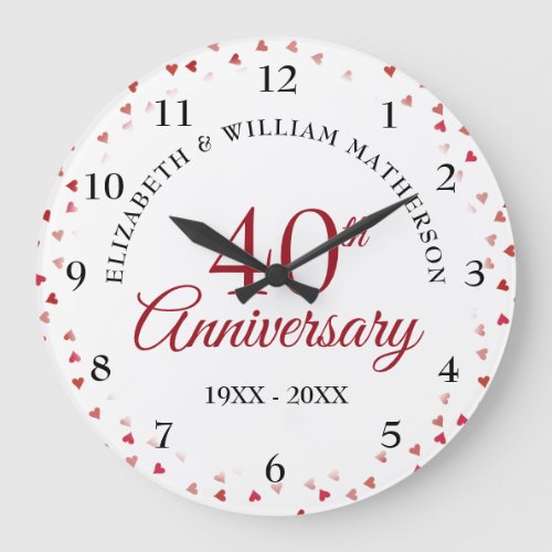 40th Anniversary Ruby Hearts Large Clock