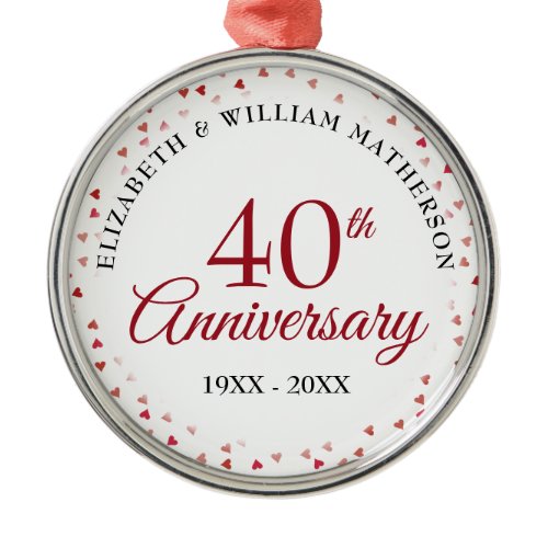 40th Anniversary Ruby Hearts Metal Ornament
