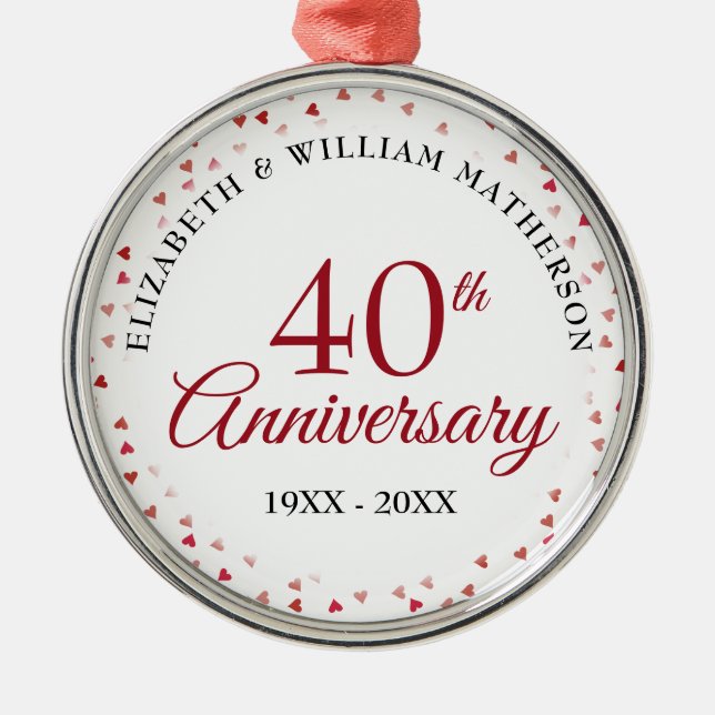 40th Anniversary Ruby Hearts Metal Ornament (Front)