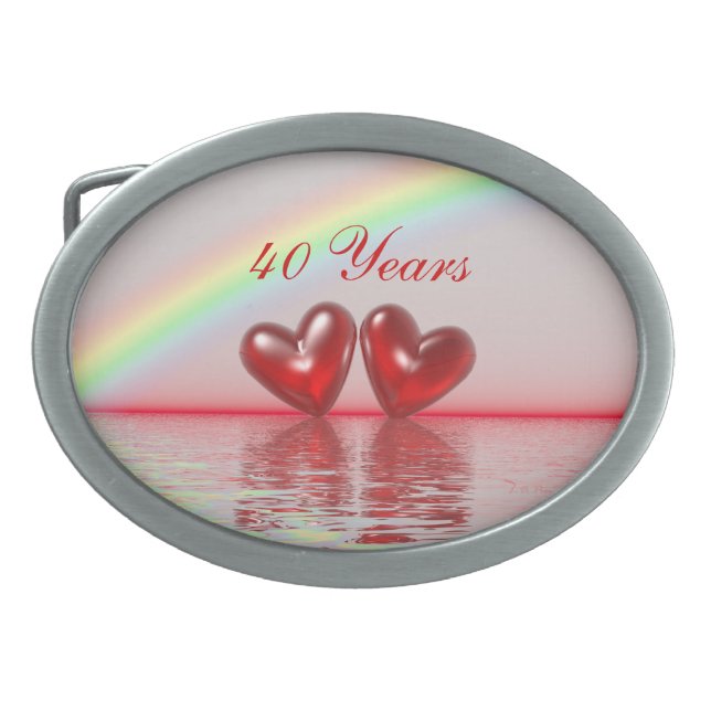 40th Anniversary Ruby Hearts Oval Belt Buckle (Front)