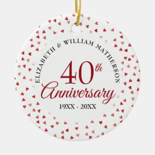 40th Anniversary Ruby Hearts Photo Ceramic Ornament