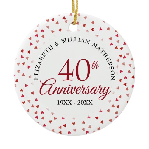 40th Anniversary Ruby Hearts Photo Ceramic Ornament
