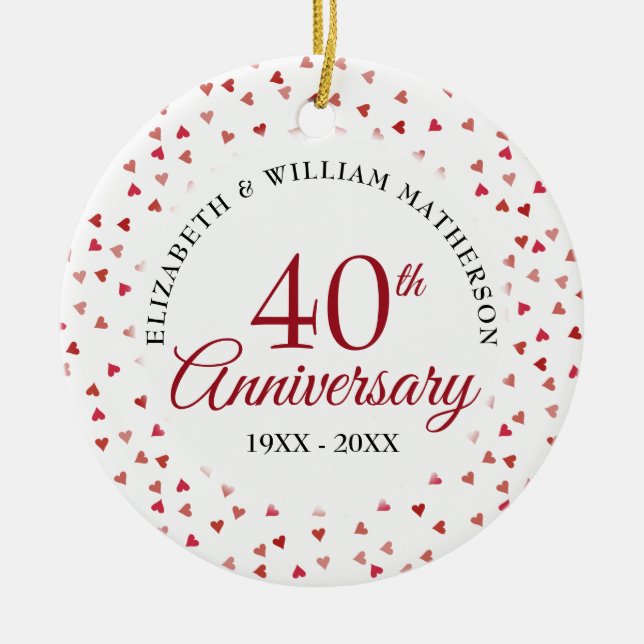 40th Anniversary Ruby Hearts Photo Ceramic Ornament (Front)