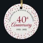 40th Anniversary Ruby Hearts Photo Ceramic Ornament<br><div class="desc">Designed to coordinate with our 40th Anniversary Ruby Hearts collection. Featuring delicate ruby hearts. Personalise with your special forty years ruby anniversary information in chic lettering and your photo on the reverse. Designed by Thisisnotme©</div>