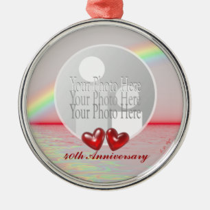 40th Anniversary Ruby Hearts (photo frame) Metal Ornament