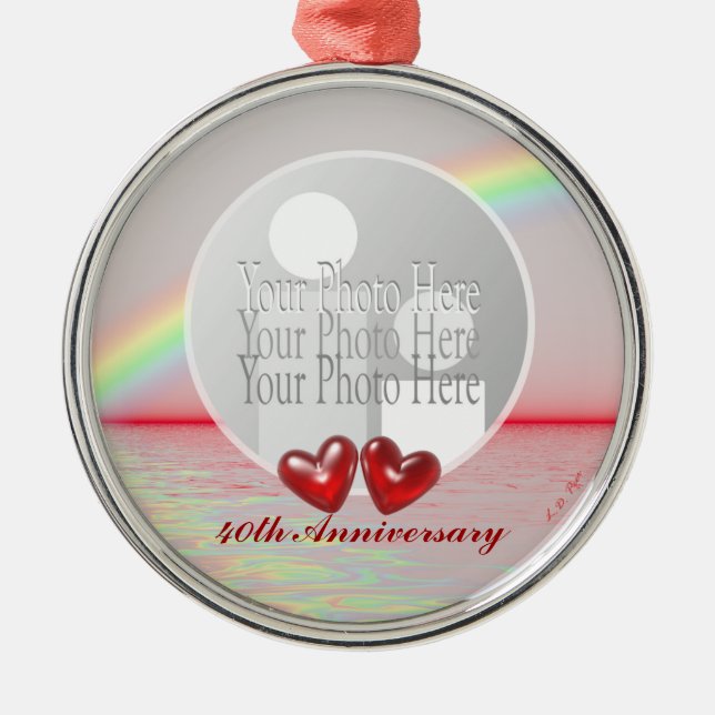 40th Anniversary Ruby Hearts (photo frame) Metal Ornament (Front)